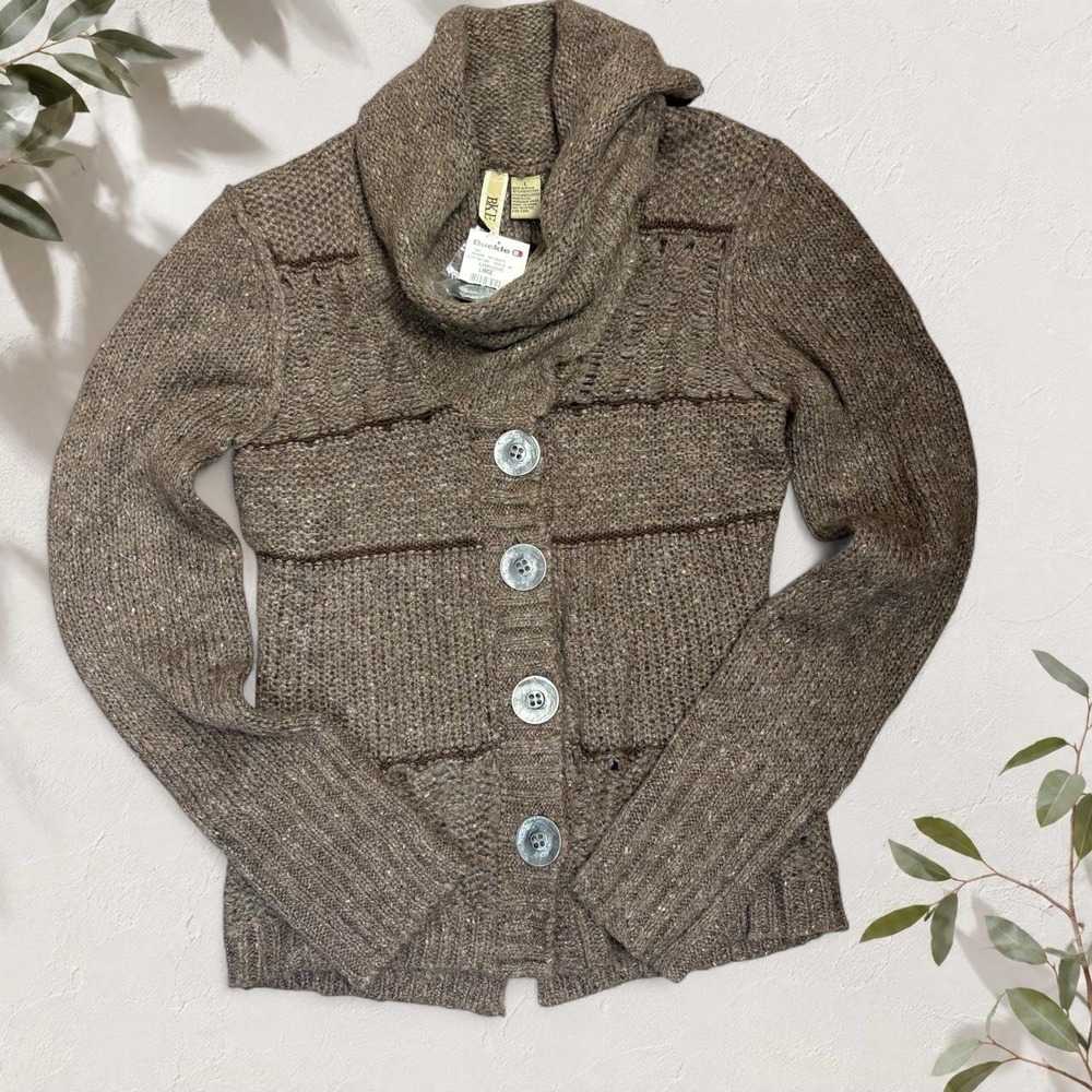 BKE Brown Knit Cardigan Sweater Shawl Collar Button Up Y2K Boho Large NEW